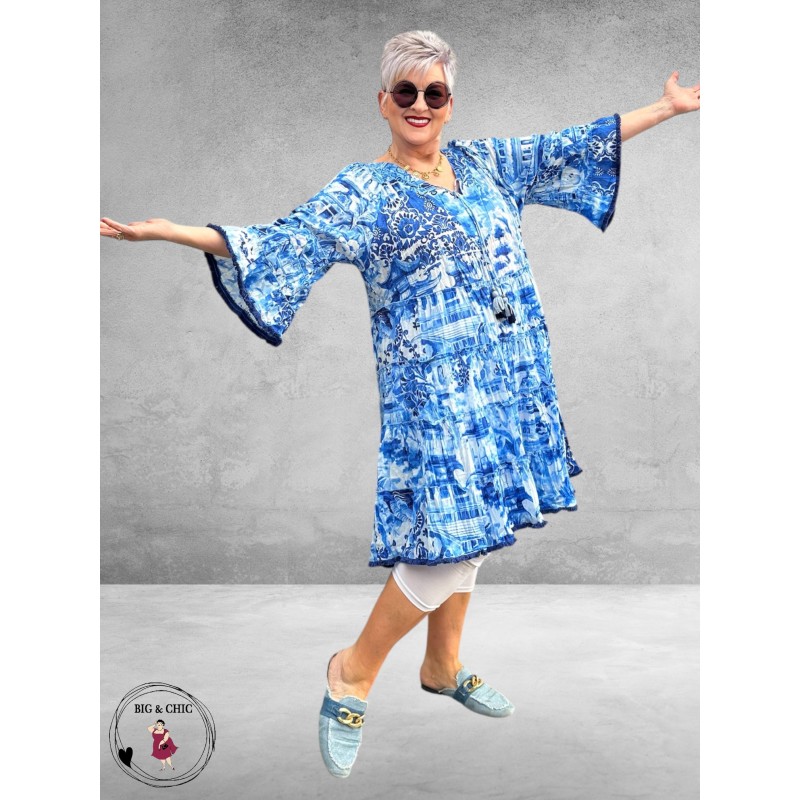 Orientique Strokenjurk Okayama  Blauw -Wit