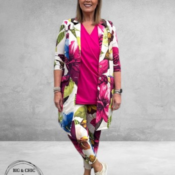 Plus Basics Blazer Long Jacket Mega Flower