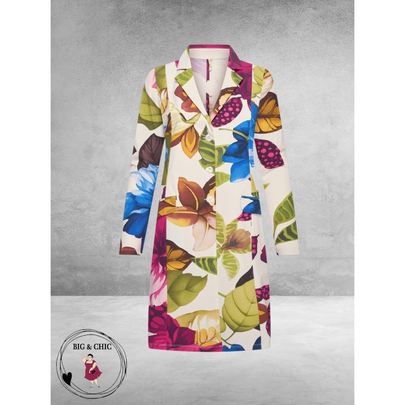 Plus Basics Blazer Long Jacket Mega Flower