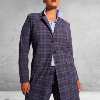 Plus Basics Blazer Long Jacket TARTAN ICE