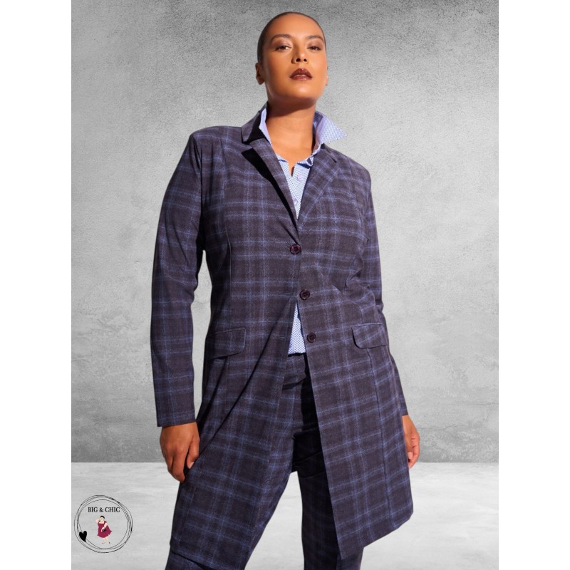 Plus Basics Blazer Long Jacket TARTAN ICE