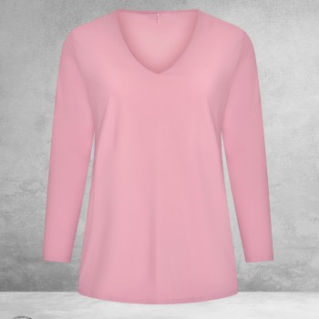 PLUS BASICS Shirt Tee V Slim Langmouw ANTIQUE PINK