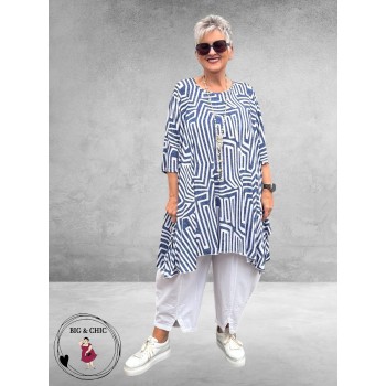 Rafay Tuniek A-Lijn Blauw/Wit Grafisch