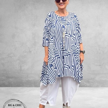Rafay Tuniek A-Lijn Blauw/Wit Grafisch