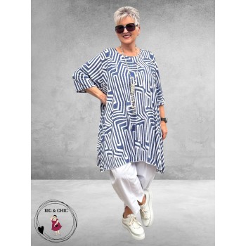 Rafay Tuniek A-Lijn Blauw/Wit Grafisch
