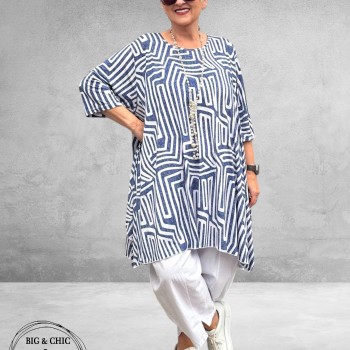 Rafay Tuniek A-Lijn Blauw/Wit Grafisch