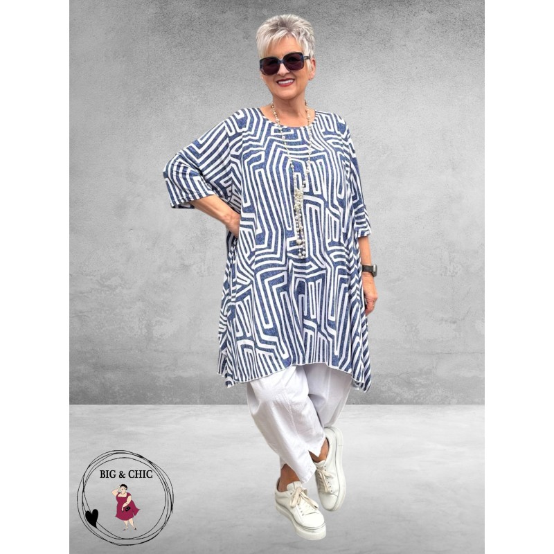 Rafay Tuniek A-Lijn Blauw/Wit Grafisch