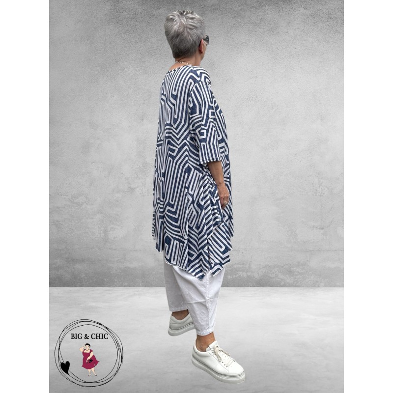 Rafay Tuniek A-Lijn Blauw/Wit Grafisch