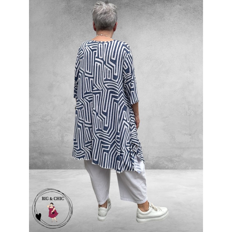 Rafay Tuniek A-Lijn Blauw/Wit Grafisch