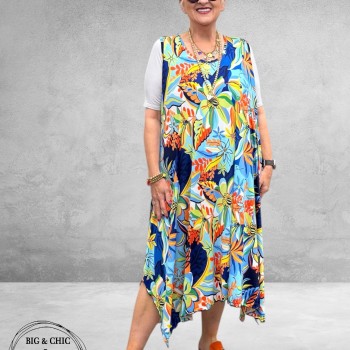 Rafay Jurk Mouwloos Blauw Flowers 