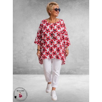 Rafay Shirt Oversized Rood/Wit Flowers