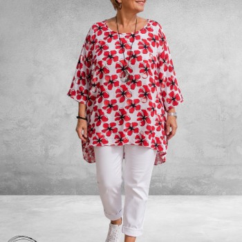 Rafay Shirt Oversized Rood/Wit Flowers