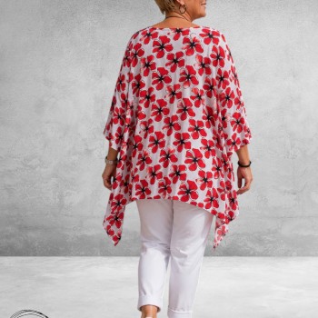 Rafay Shirt Oversized Rood/Wit Flowers