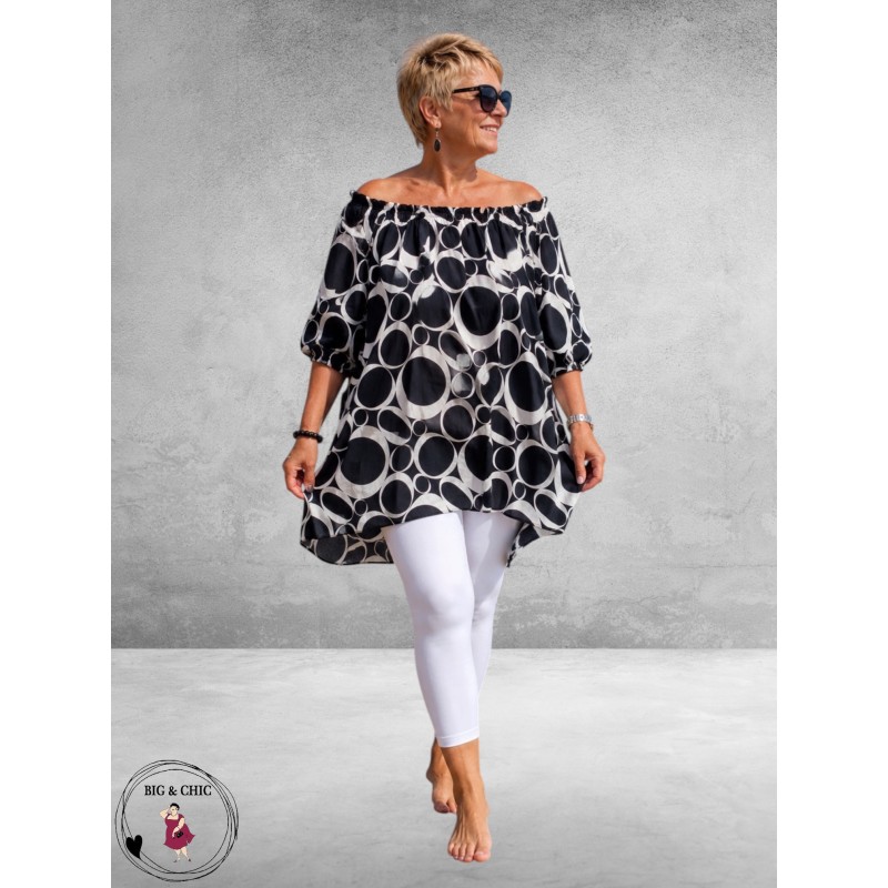 Rafay Tuniek Off Schouder Zwart/Wit