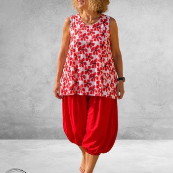 Rafay Top A-Lijn Rood/Wit Viscose