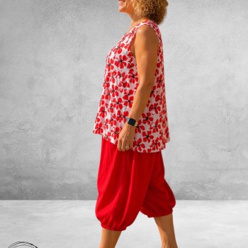 Rafay Top A-Lijn Rood/Wit Viscose
