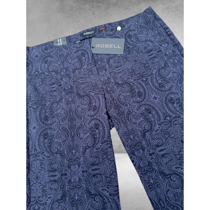 ROBELL Broek Marie Straight Fit Paisley Navy
