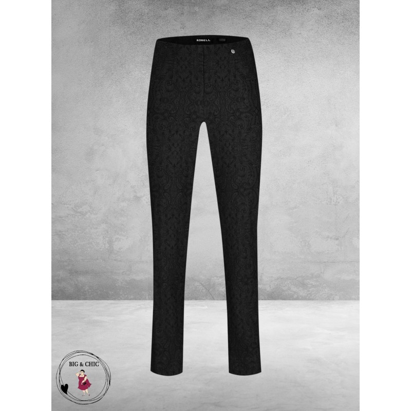 ROBELL Broek Marie Straight Fit Paisley Zwart