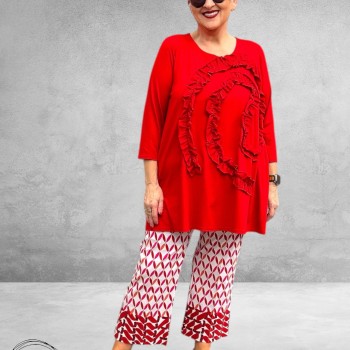 ROBELL Broek Joella Flair Rood/Fuchsia/Wit Contra