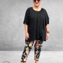 Robell Broek Bella Straight Fit Zwart Multi Flowers