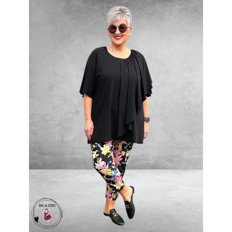 Robell Broek Bella Straight Fit Zwart Multi Flowers