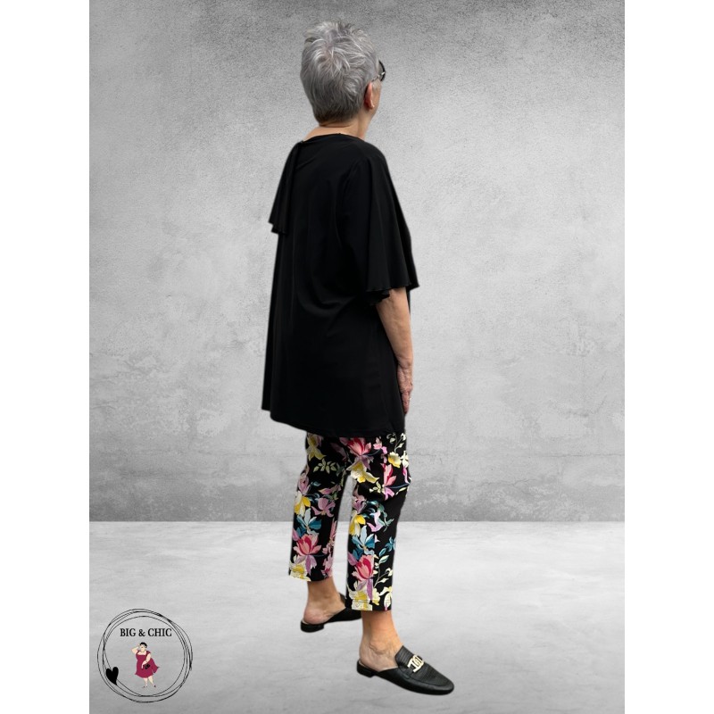 Robell Broek Bella Straight Fit Zwart Multi Flowers