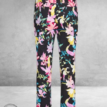 Robell Broek Bella Straight Fit Zwart Multi Flowers