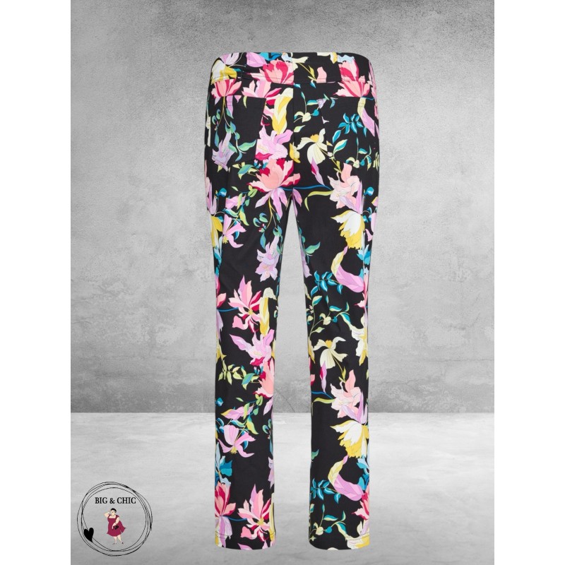 Robell Broek Bella Straight Fit Zwart Multi Flowers