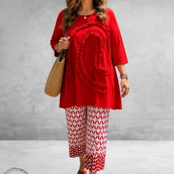 ROBELL Broek Joella Flair Rood/Fuchsia/Wit Contra