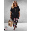 Robell Broek Bella Straight Fit Zwart Multi Flowers