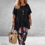 Robell Broek Bella Straight Fit Zwart Multi Flowers