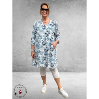 Studio Jurk BRIGITTE Wit-Blauw-Flowers