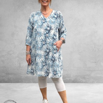 Studio Jurk BRIGITTE Wit-Blauw-Flowers