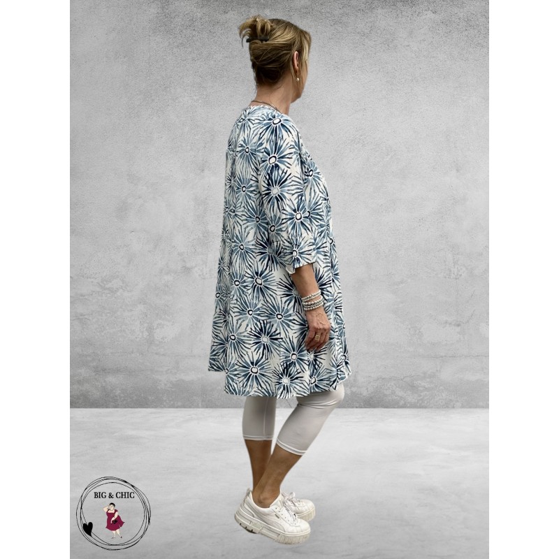 Studio Jurk BRIGITTE Wit-Blauw-Flowers