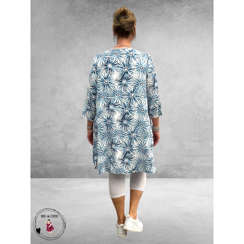 Studio Jurk BRIGITTE Wit-Blauw-Flowers