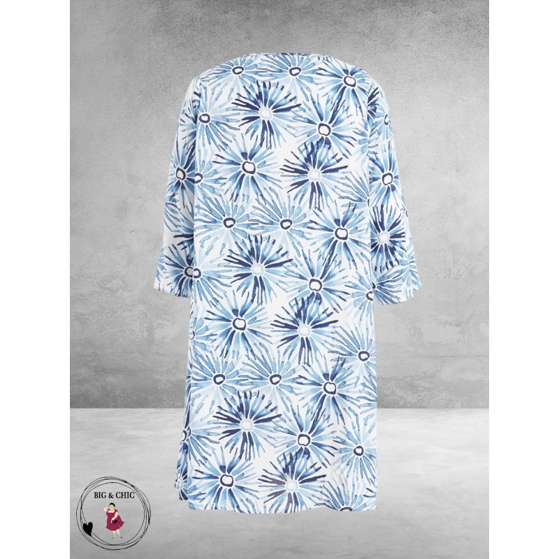 Studio Jurk BRIGITTE Wit-Blauw-Flowers