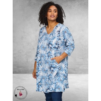 Studio Jurk BRIGITTE Wit-Blauw-Flowers