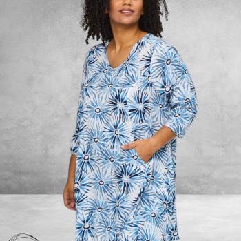 Studio Jurk BRIGITTE Wit-Blauw-Flowers