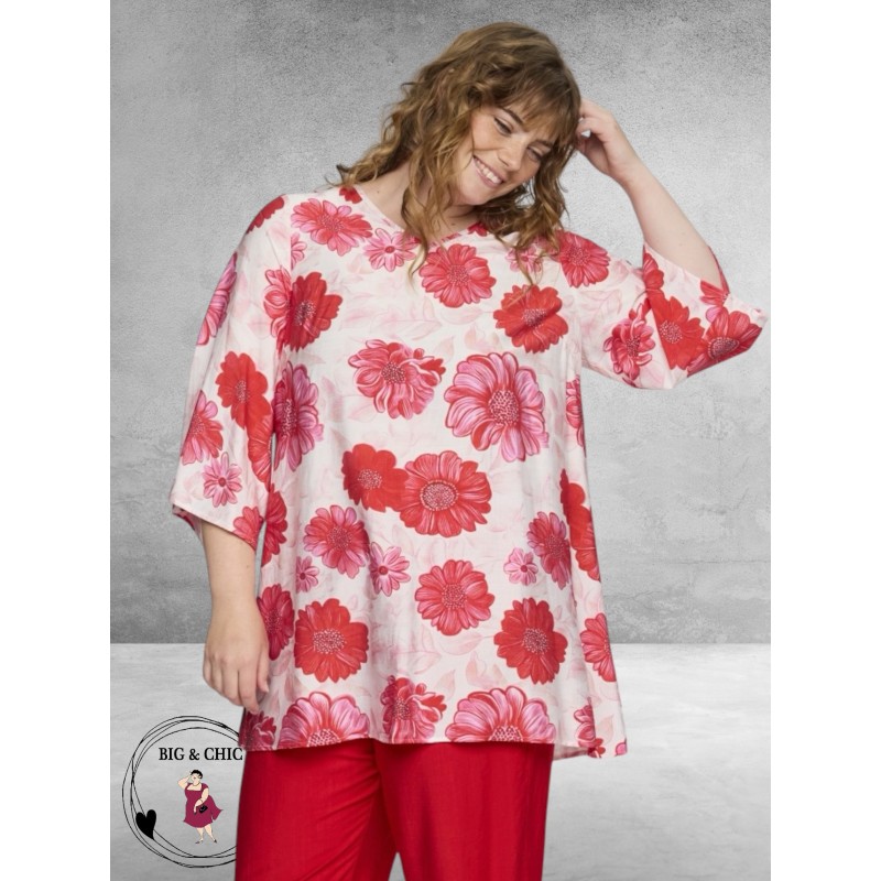 Studio Tuniek Camilla Wit met Rode Bloemen