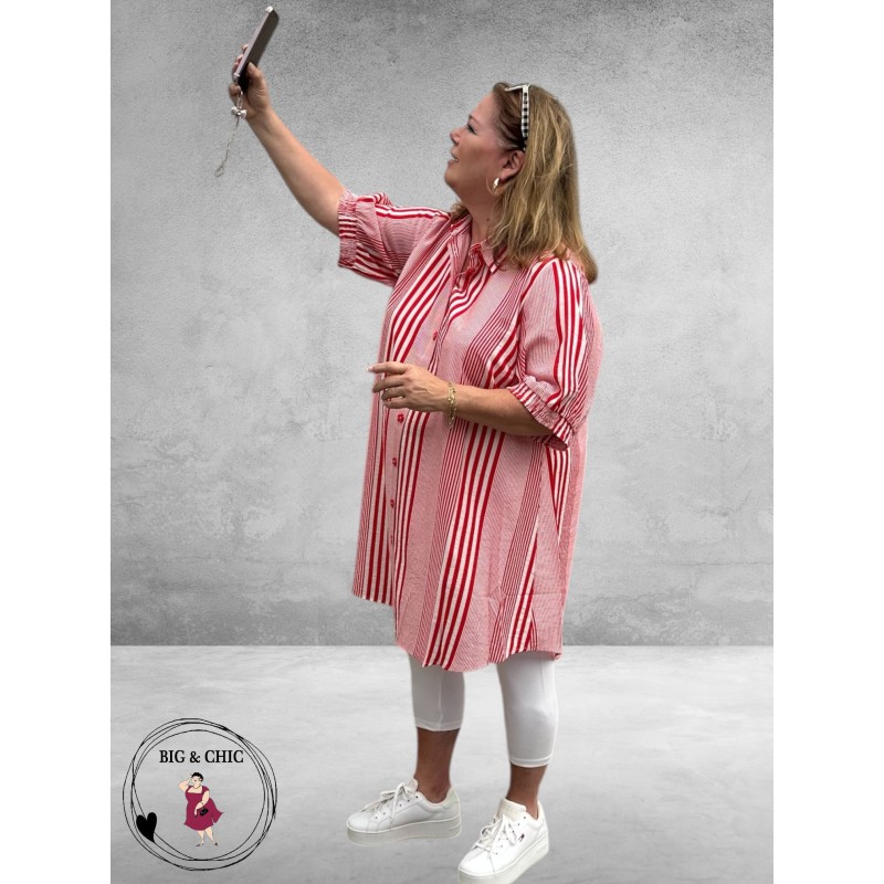 Studio Blouse-Tuniek Emelie Rood-Wit-Streep