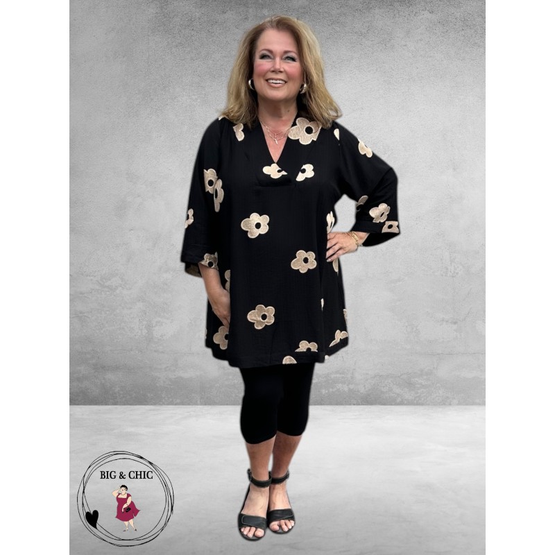 Studio Tuniek Annabelle Zwart Zand Bloemen