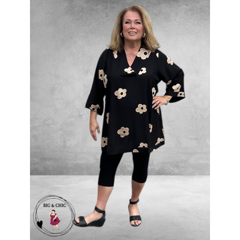 Studio Tuniek Annabelle Zwart Zand Bloemen