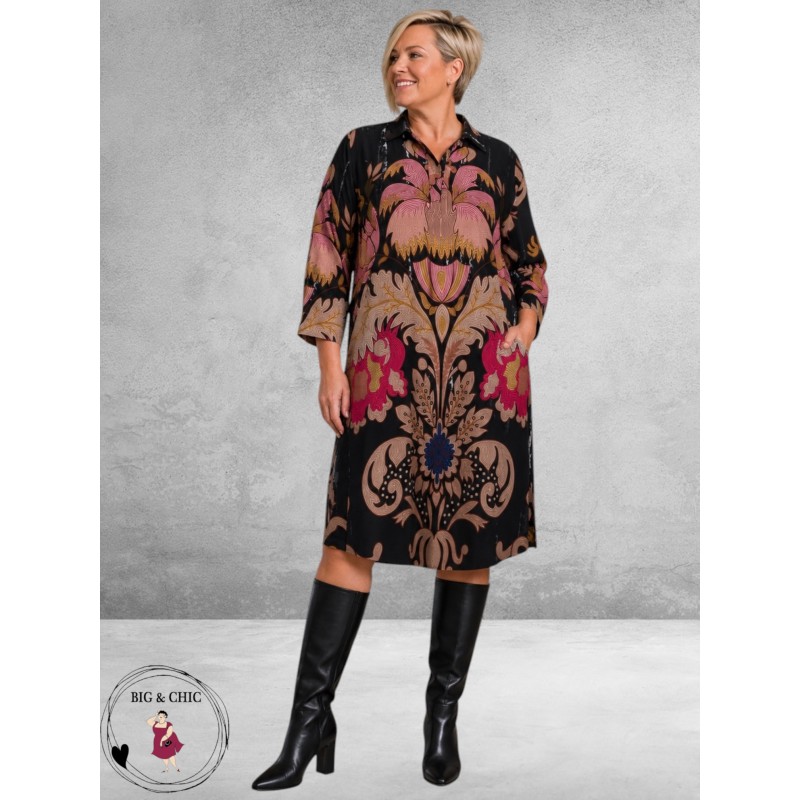 GOZZIP Jurk Michelle Zwart/Beige/Roze