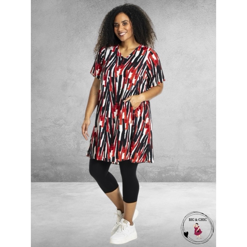 Studio Jurk BRIGITTE Rood-Zwart-Wit