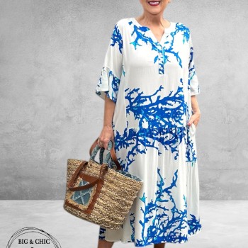 Version Jurk Stroken Lang Wit/Blauw