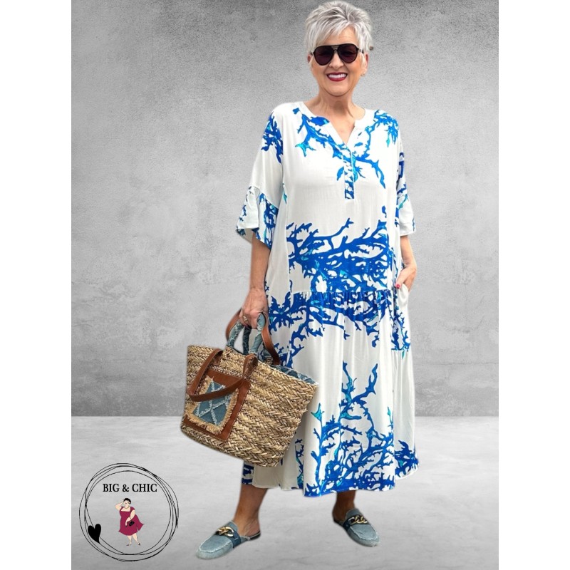 Version Jurk Stroken Lang Wit/Blauw