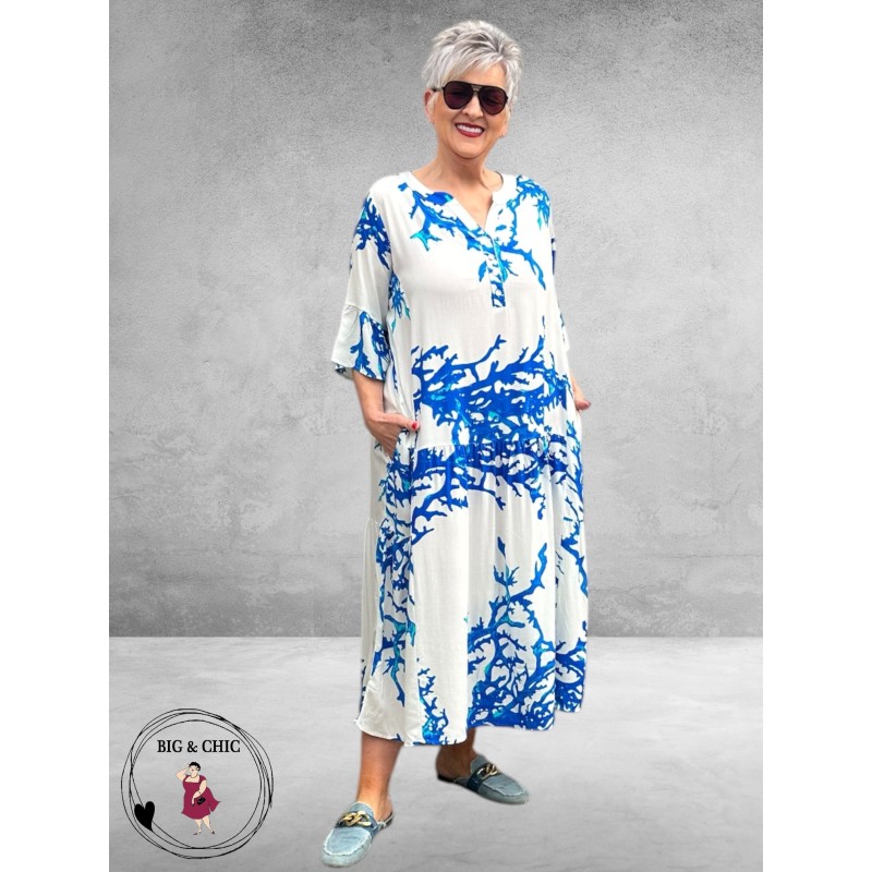 Version Jurk Stroken Lang Wit/Blauw