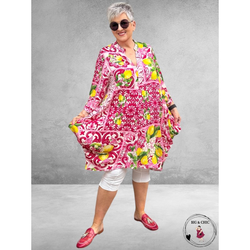 Vincenzo Allocca Tuniek-Jurk Ballon Fuchsia-Citroenen