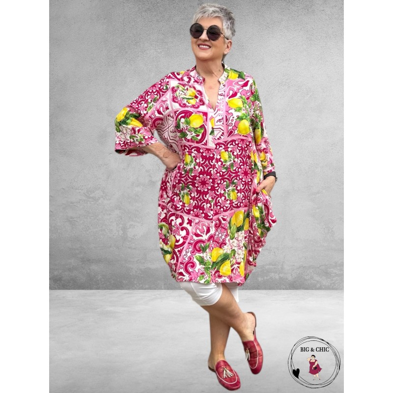 Vincenzo Allocca Tuniek-Jurk Ballon Fuchsia-Citroenen