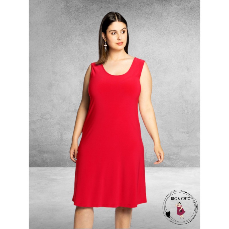 YOEK Mouwloze A-lijn Jurk Rood